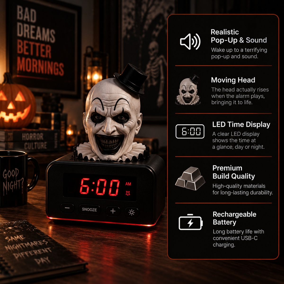 ART O'CLOCK™ Pop-Up Horror Alarm Clock